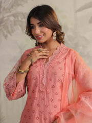 Schiffli Embroidery Kurta With Pants & Dupatta