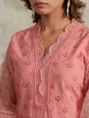 Schiffli Embroidery Kurta With Pants & Dupatta