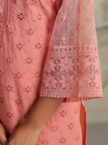 Schiffli Embroidery Kurta With Pants & Dupatta