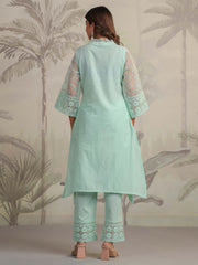 Schiffli Embroidery Kurta With Pants & Dupatta