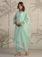 Schiffli Embroidery Kurta With Pants & Dupatta