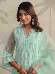 Schiffli Embroidery Kurta With Pants & Dupatta