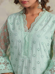 Schiffli Embroidery Kurta With Pants & Dupatta