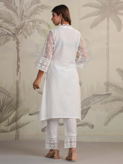 Schiffli Embroidery Kurta With Pants & Dupatta