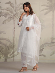 Schiffli Embroidery Kurta With Pants & Dupatta