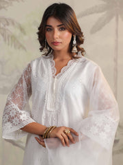 Schiffli Embroidery Kurta With Pants & Dupatta