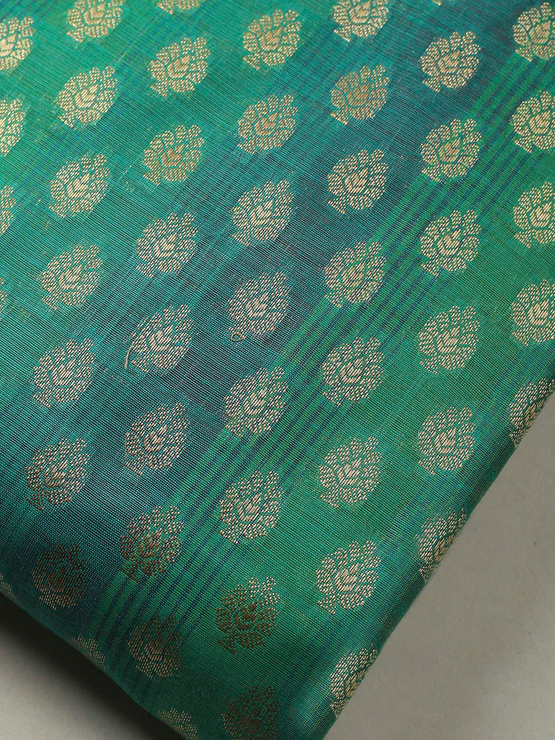Green Banarasi Chanderi Unstitched Dress Material