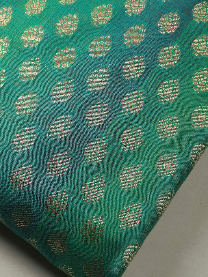 Green Banarasi Chanderi Unstitched Dress Material