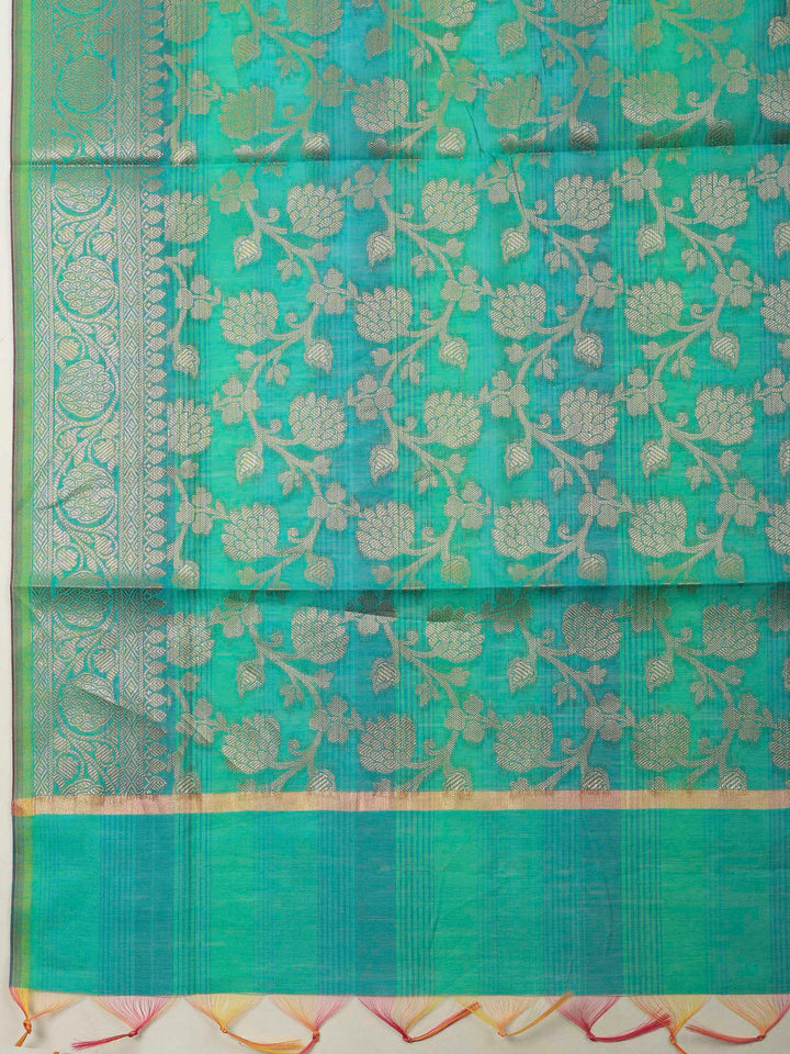 Green Banarasi Chanderi Unstitched Dress Material