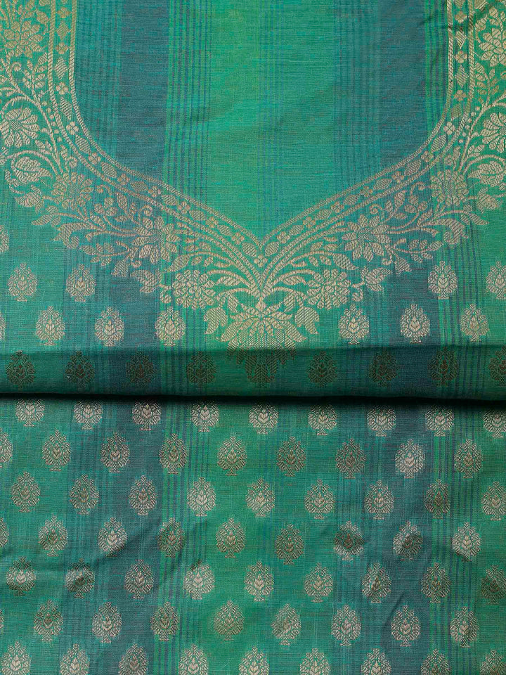 Green Banarasi Chanderi Unstitched Dress Material