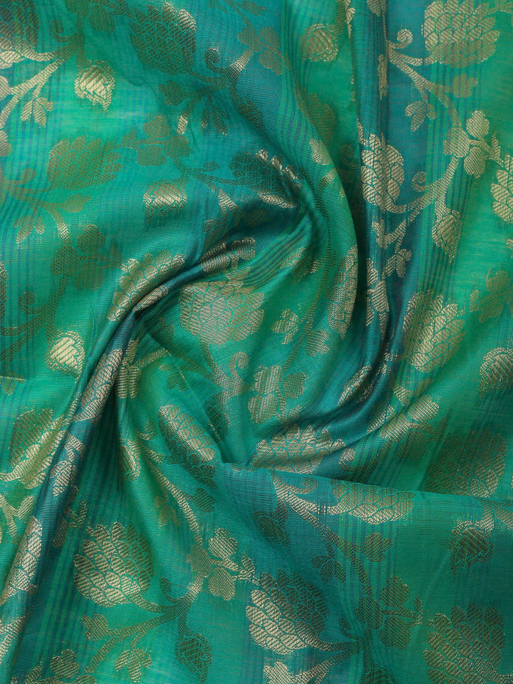 Green Banarasi Chanderi Unstitched Dress Material