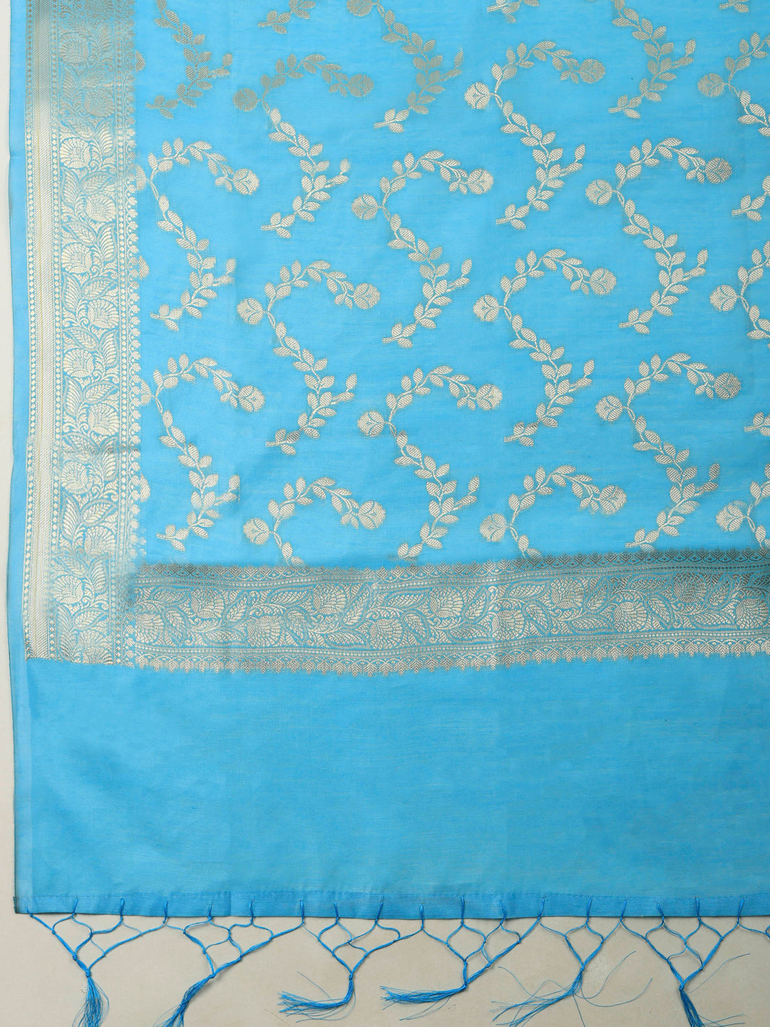 Blue Banarasi Chanderi Unstitched Dress Material