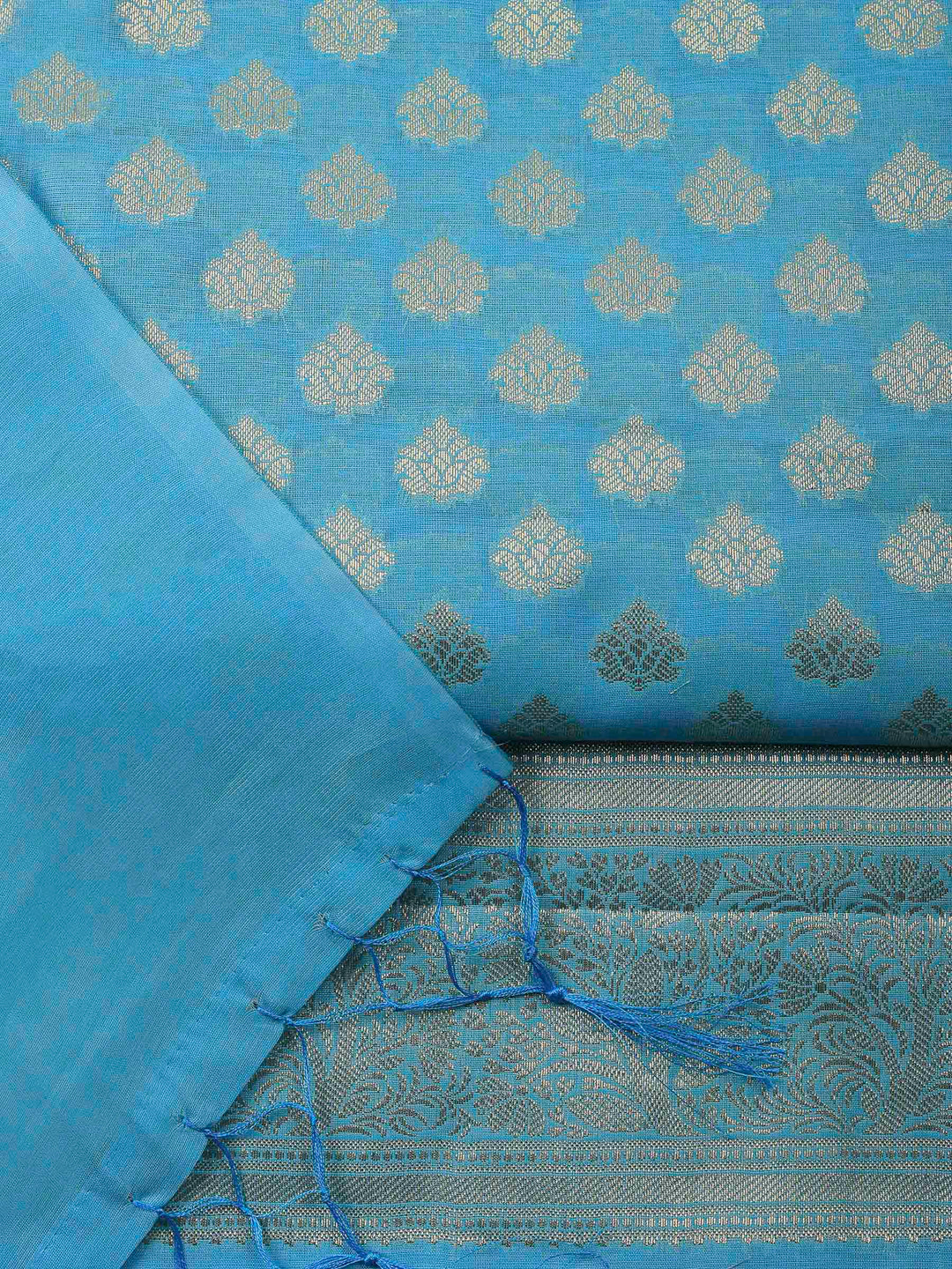 Blue Banarasi Chanderi Unstitched Dress Material