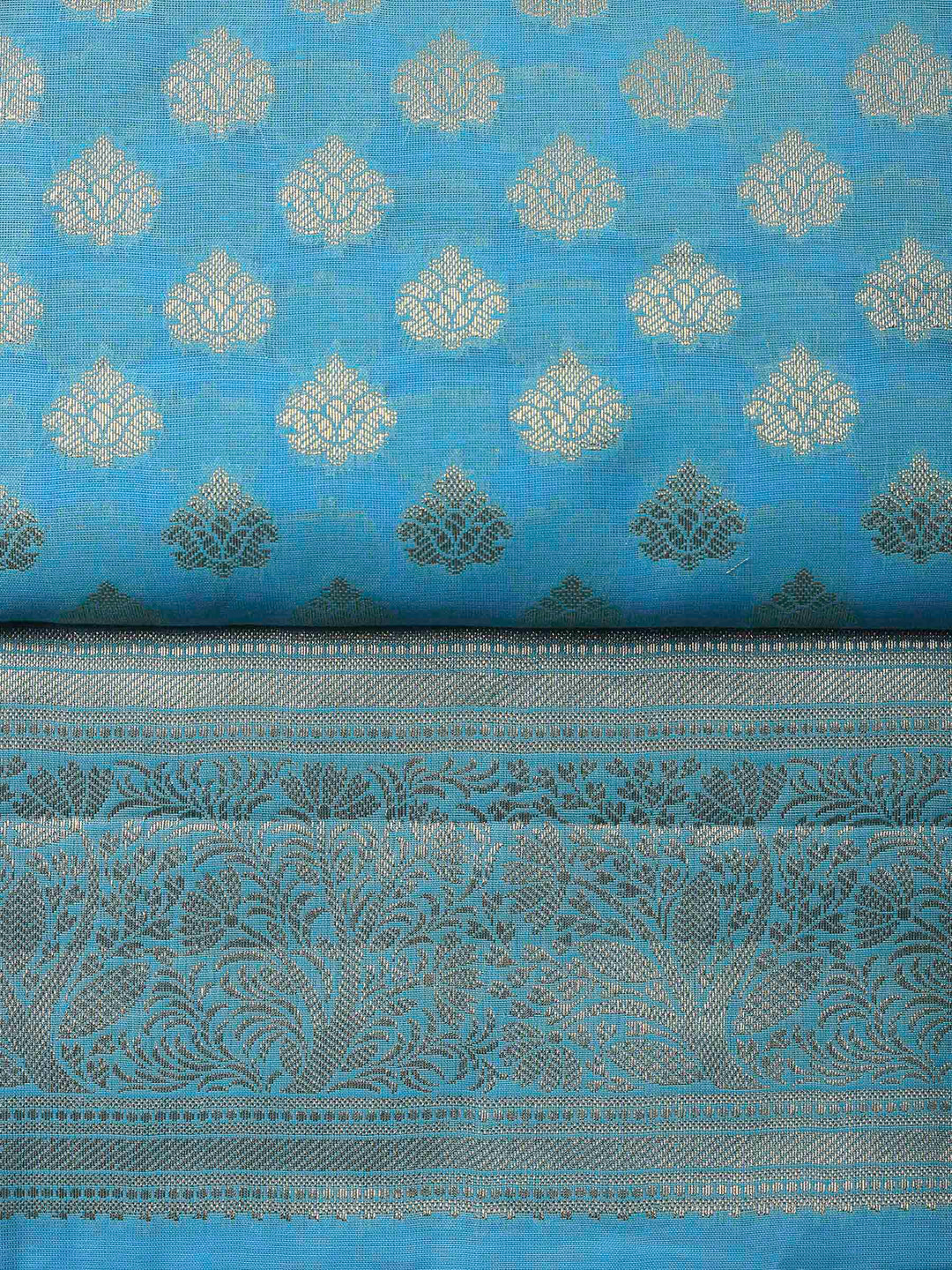Blue Banarasi Chanderi Unstitched Dress Material