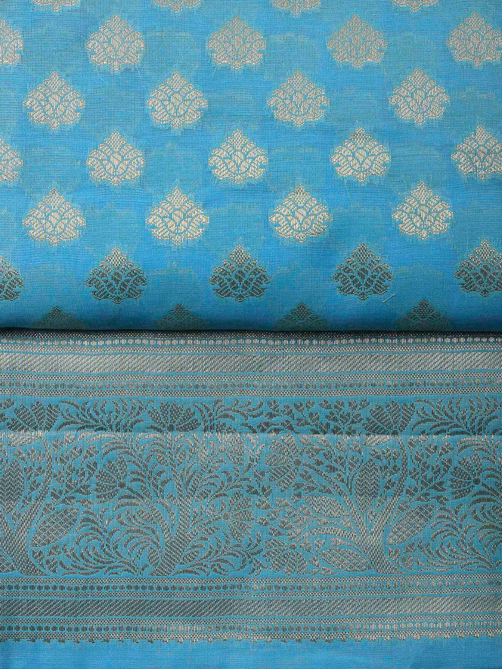 Blue Banarasi Chanderi Unstitched Dress Material