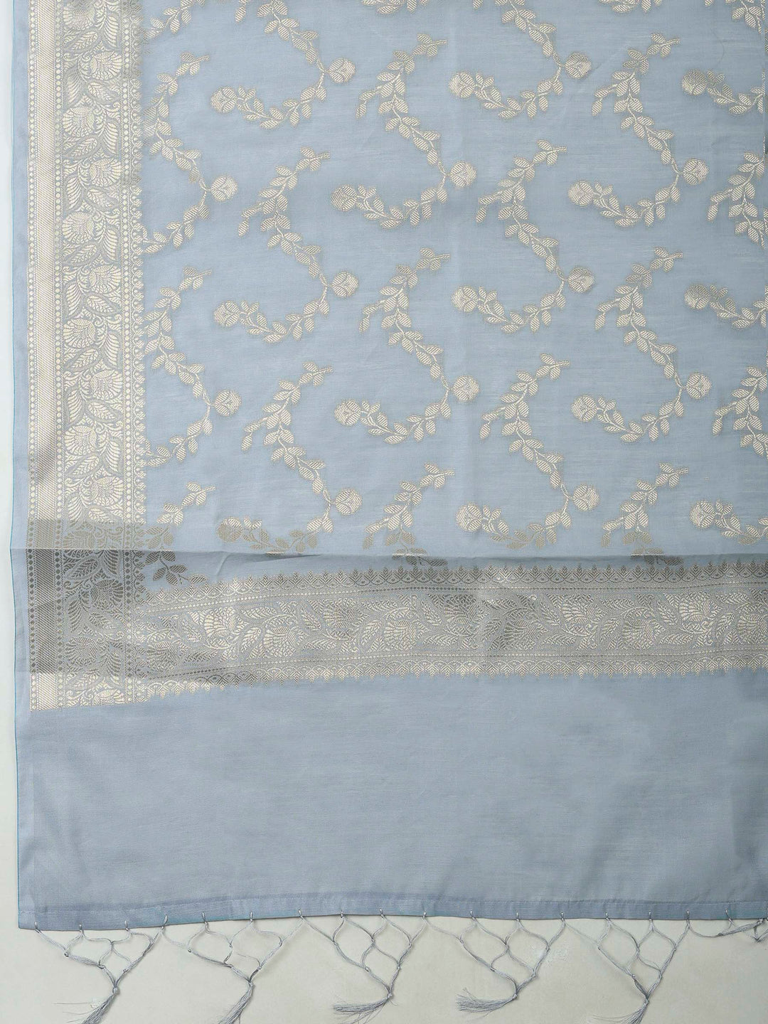 Grey Banarasi Chanderi Unstitched Dress Material