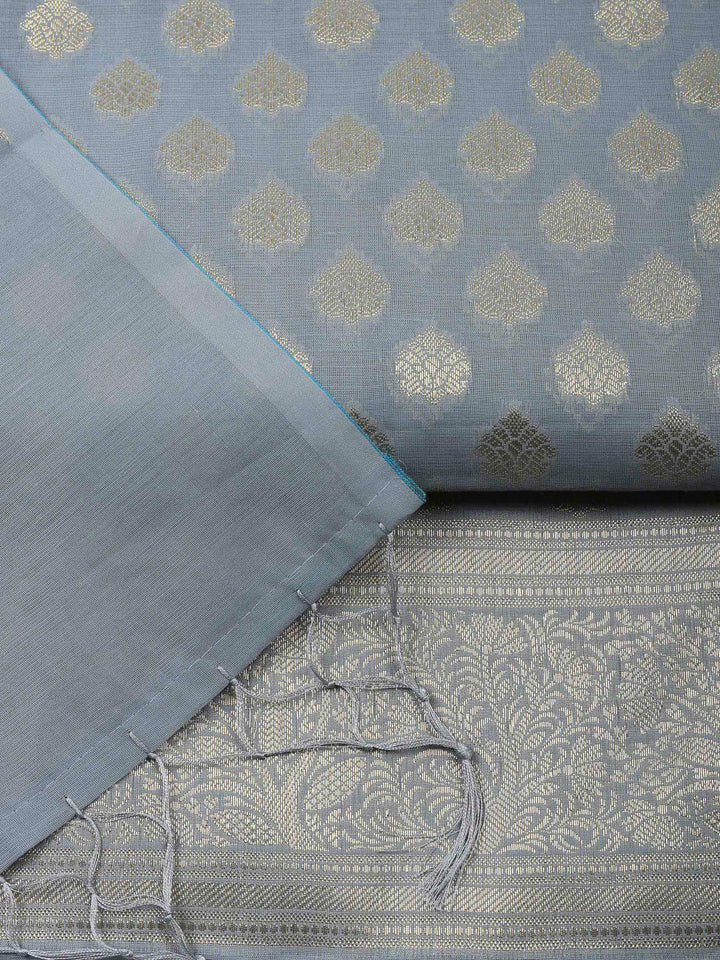 Grey Banarasi Chanderi Unstitched Dress Material