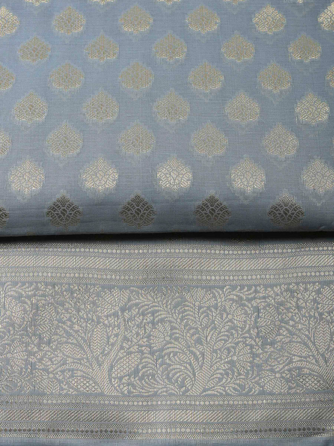 Grey Banarasi Chanderi Unstitched Dress Material