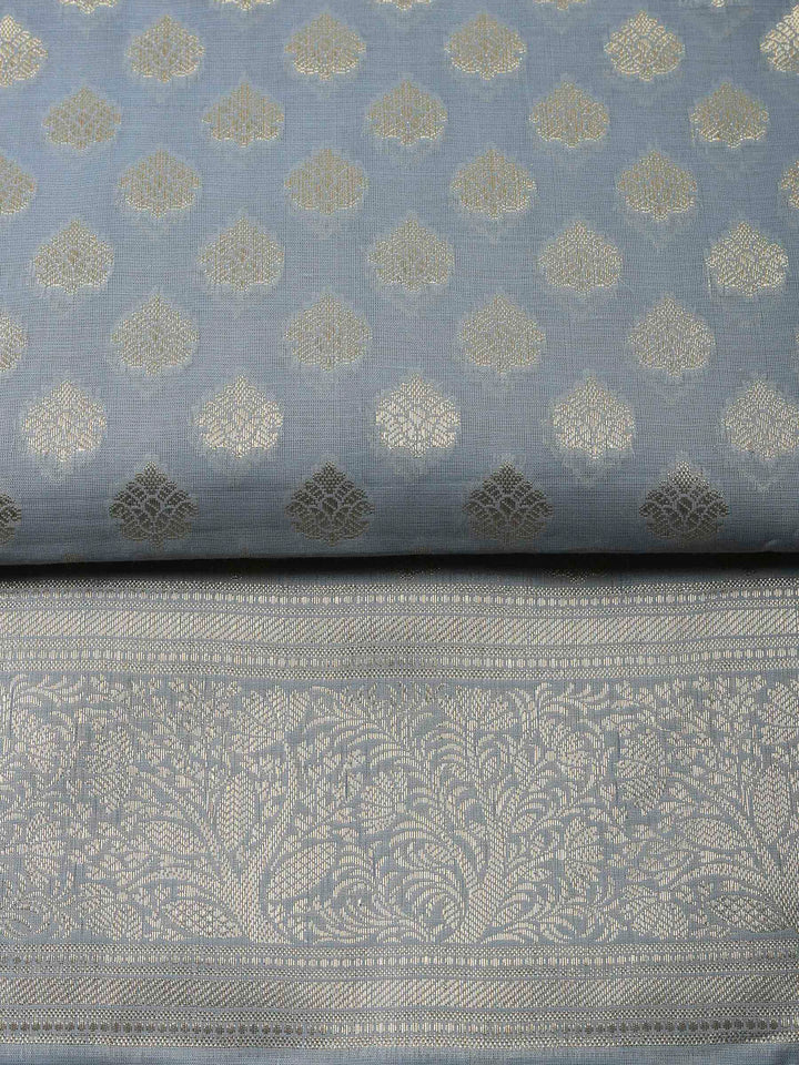 Grey Banarasi Chanderi Unstitched Dress Material