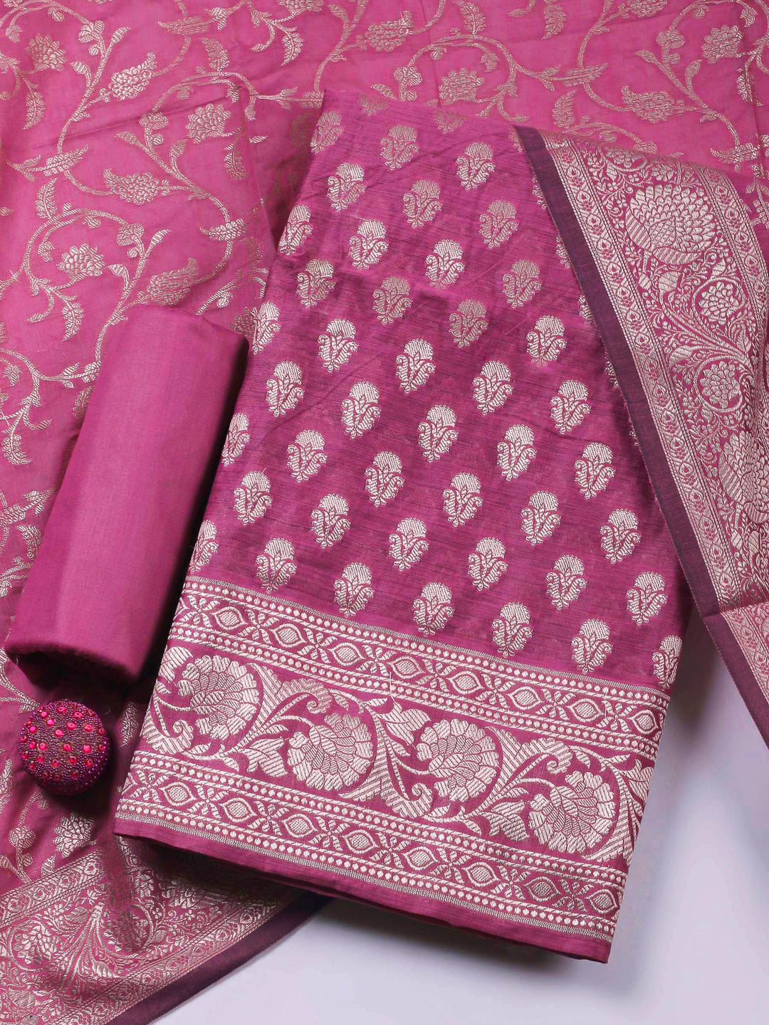 Magenta Woven Design Chanderi Unstitched Dress Material