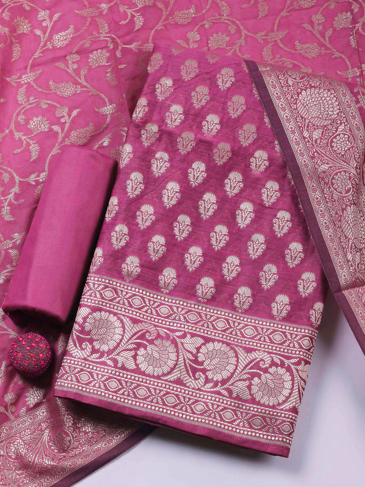 Magenta Woven Design Chanderi Unstitched Dress Material