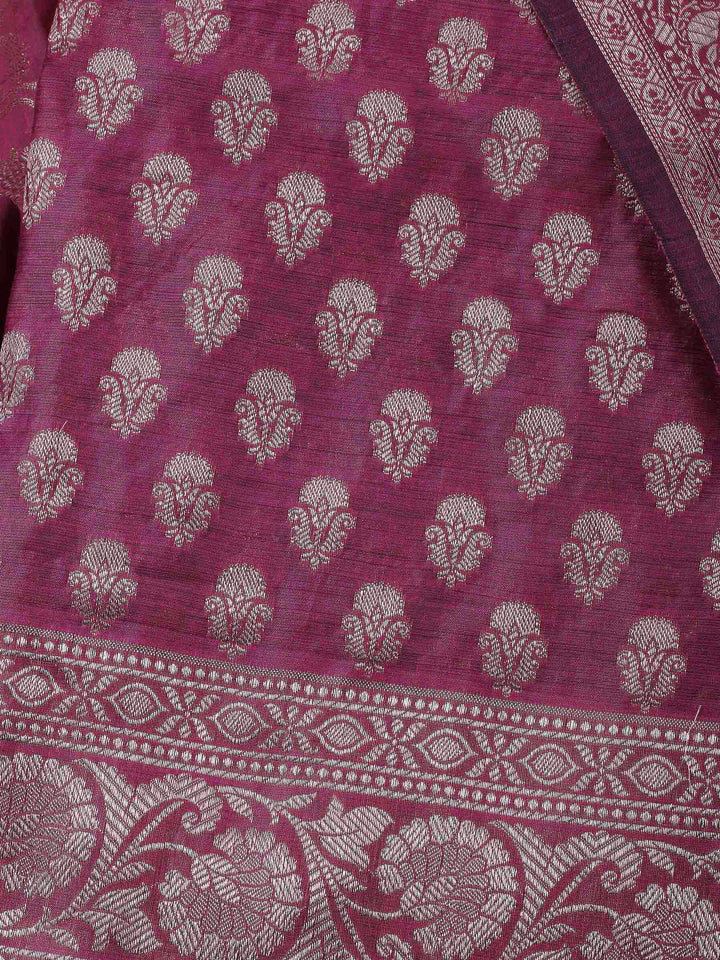 Magenta Woven Design Chanderi Unstitched Dress Material