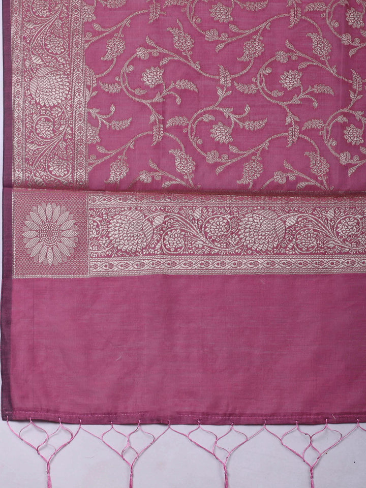 Magenta Woven Design Chanderi Unstitched Dress Material