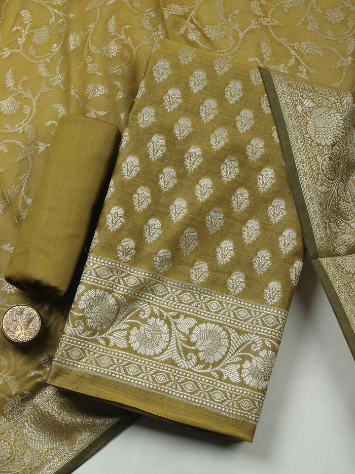 Mehndi Woven Design Chanderi Unstitched Dress Material