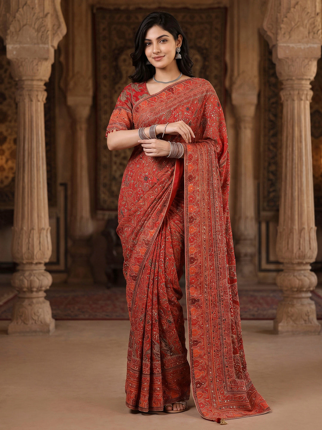 Rani Crepe Printed Saree