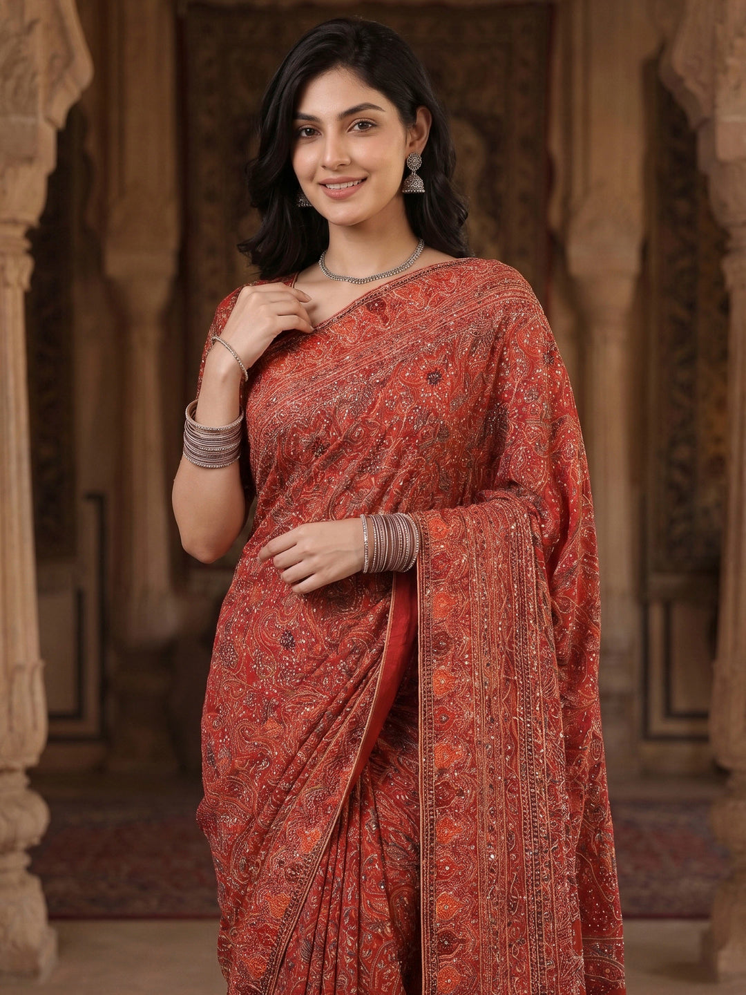 Rani Crepe Printed Saree