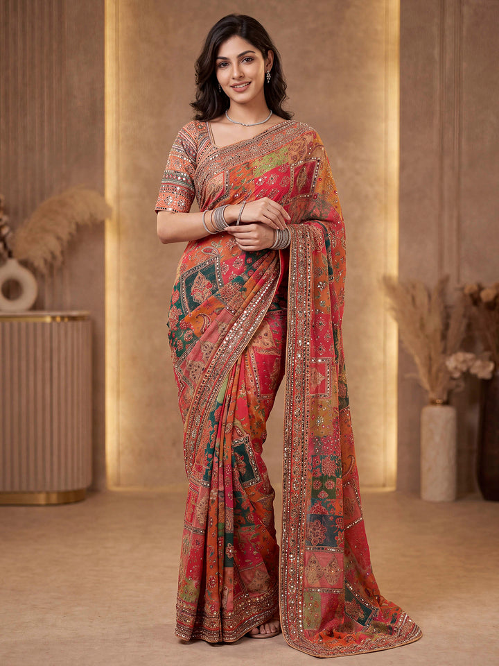 Pink Crepe Printed Saree
