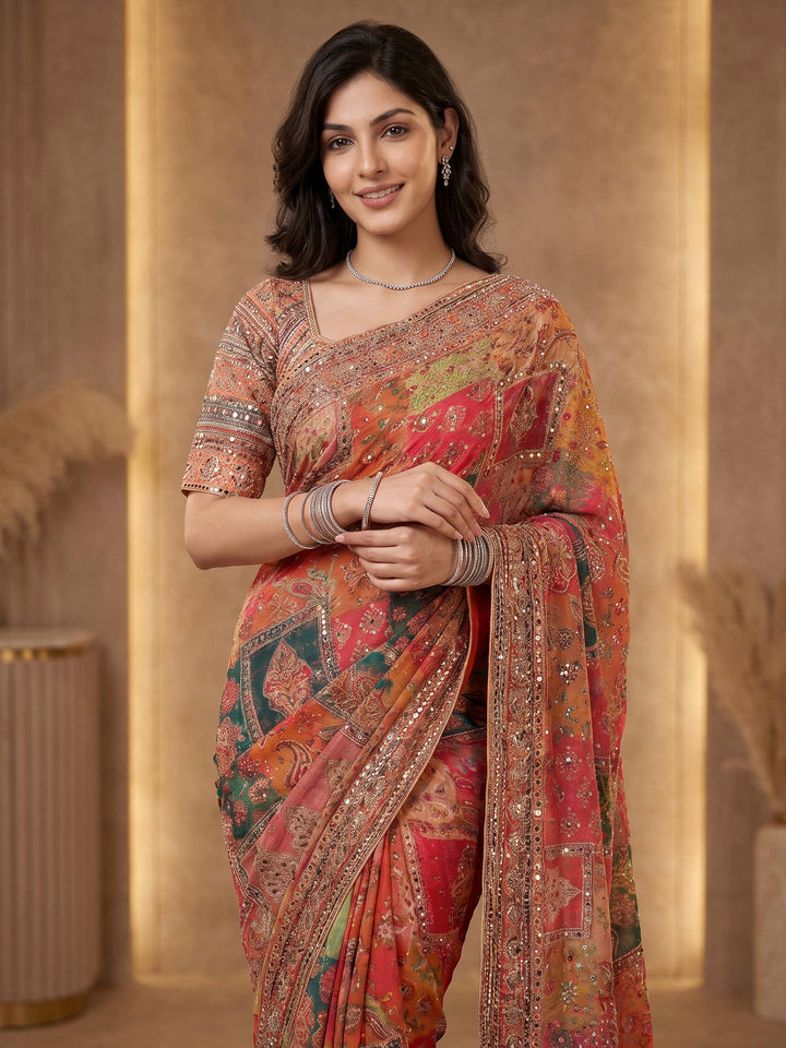 Pink Crepe Printed Saree