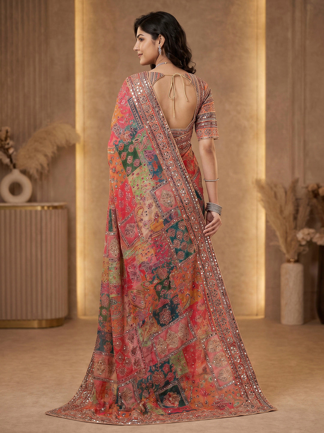 Pink Crepe Printed Saree