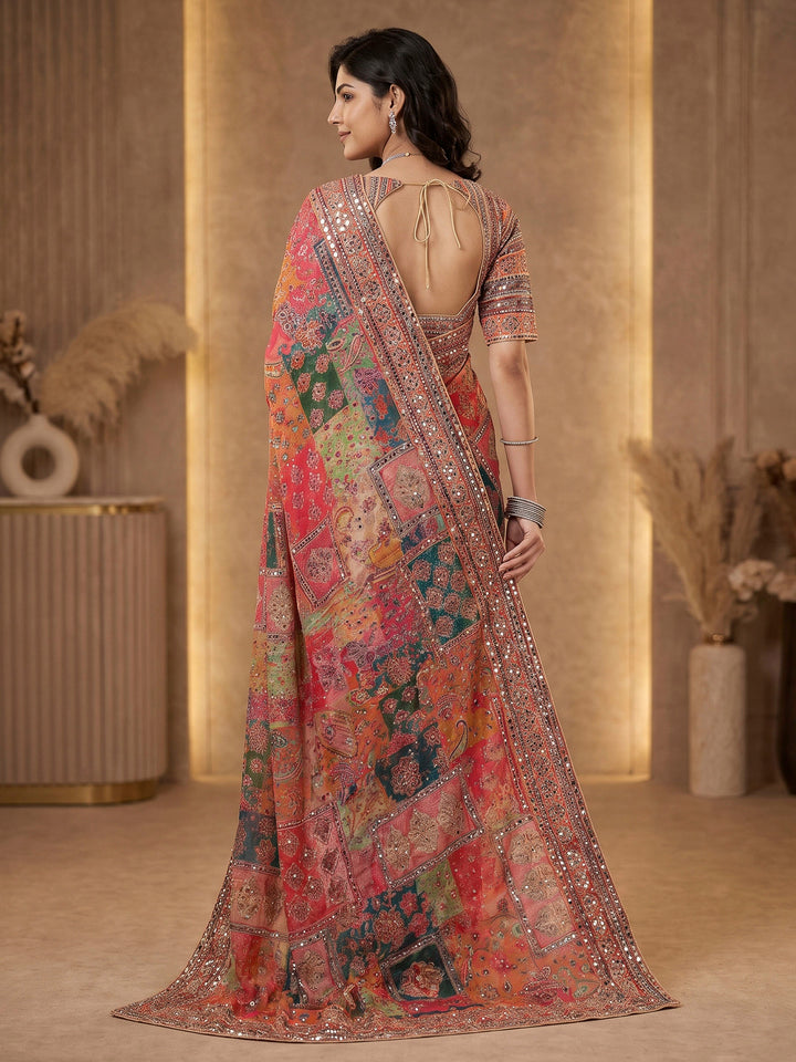 Pink Crepe Printed Saree