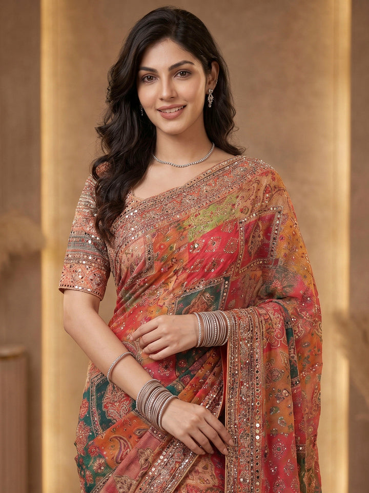 Pink Crepe Printed Saree