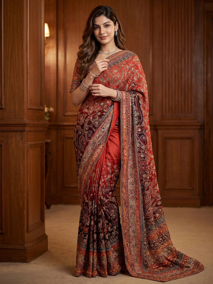Wine Crepe Printed Saree