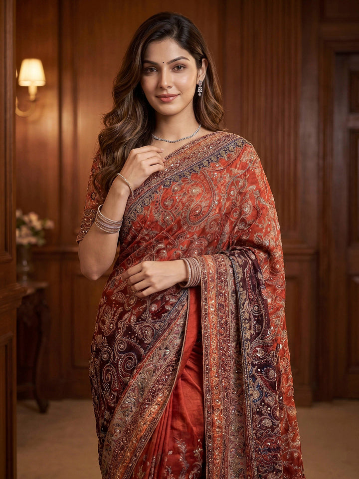 Wine Crepe Printed Saree