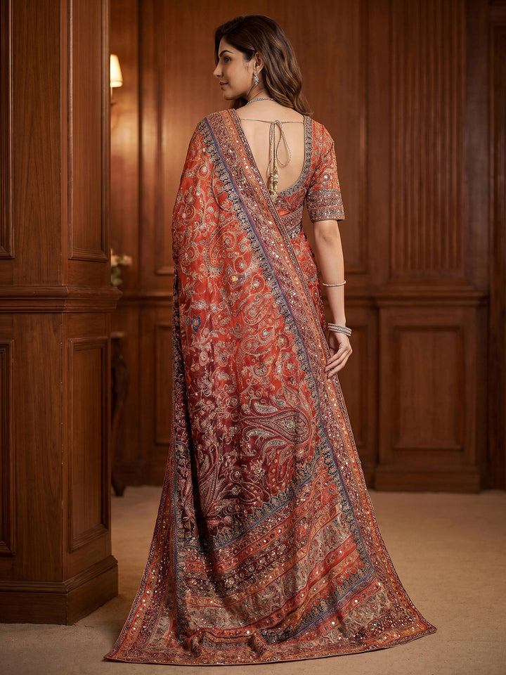 Wine Crepe Printed Saree