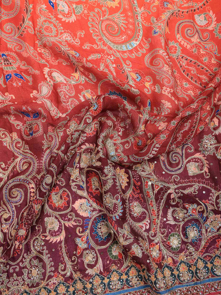 Wine Crepe Printed Saree
