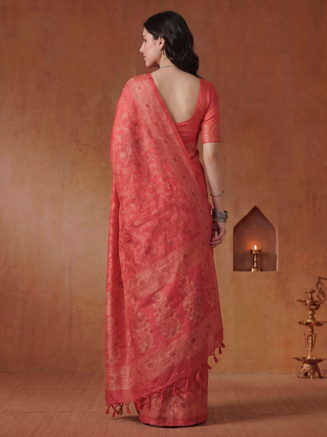 Pink Cotton Blend Printed Saree