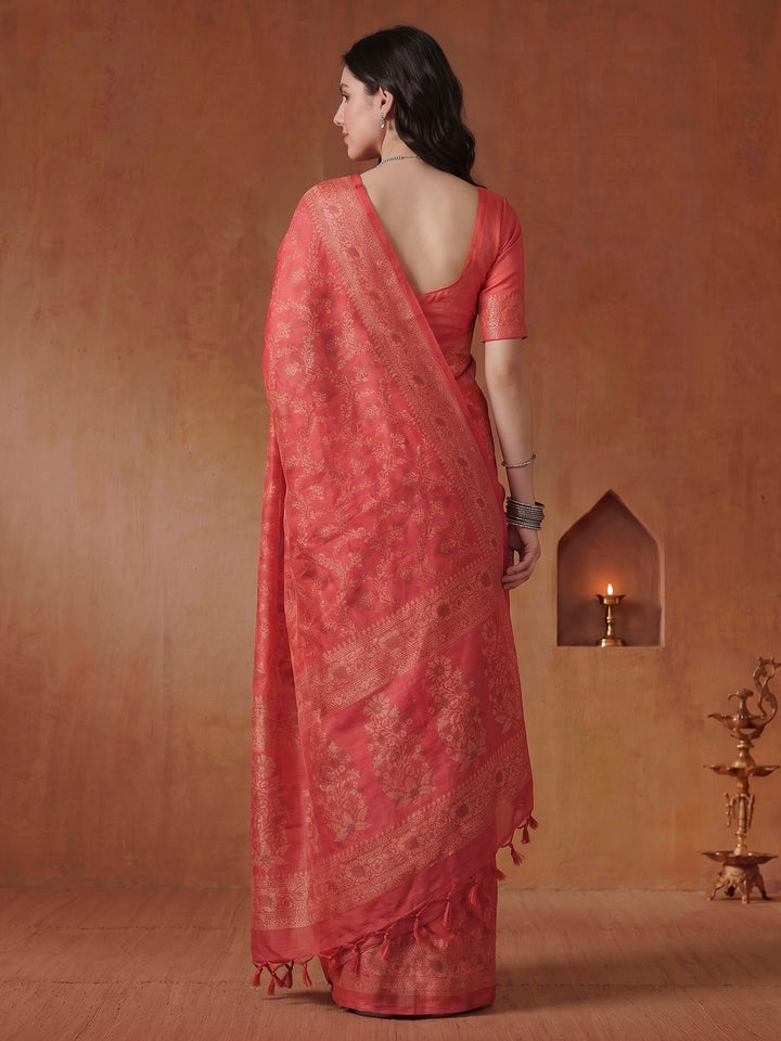 Pink Cotton Blend Printed Saree
