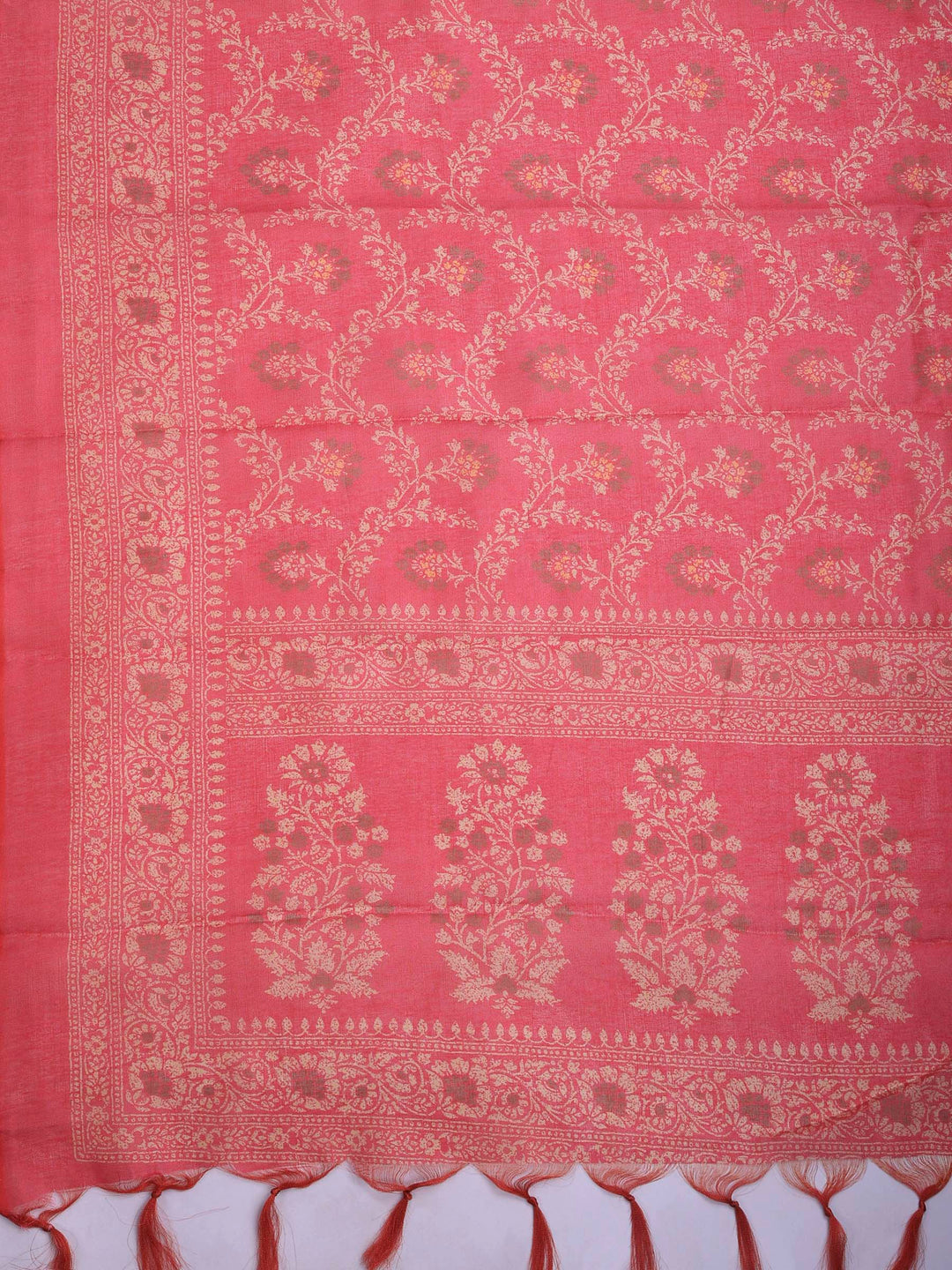 Pink Cotton Blend Printed Saree