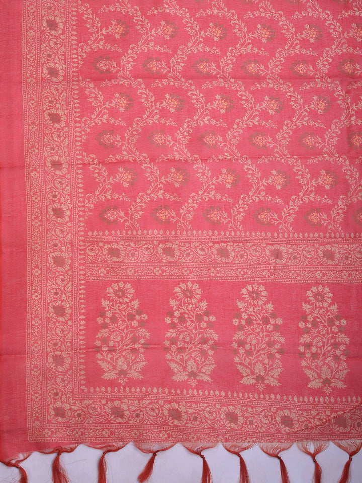 Pink Cotton Blend Printed Saree