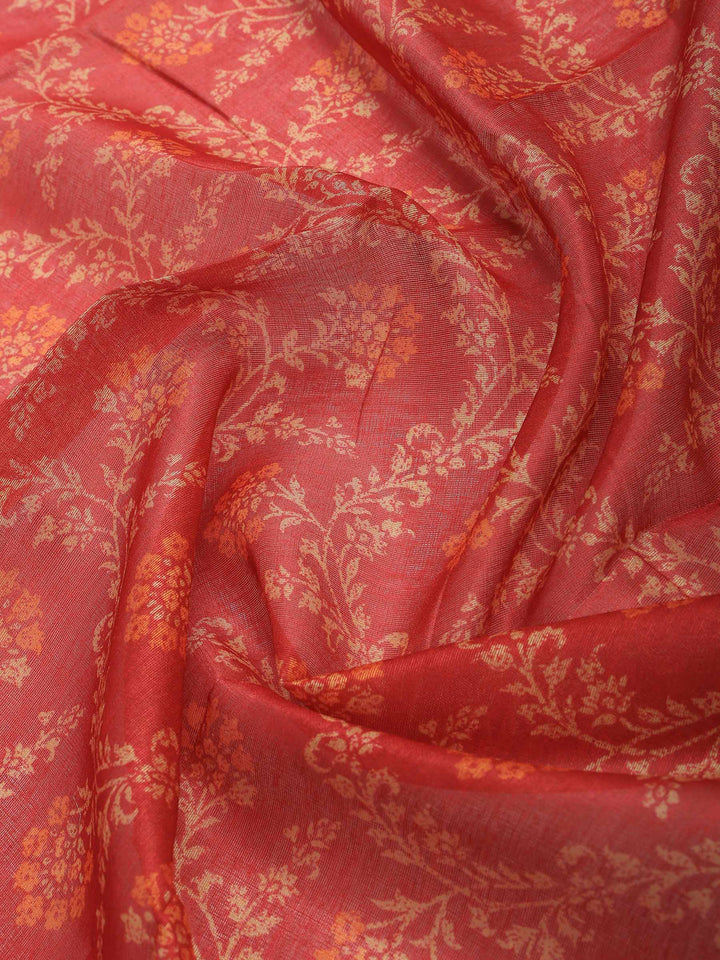 Red Cotton Blend Printed Saree