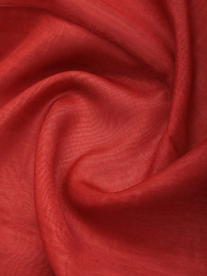 Red Cotton Blend Printed Saree