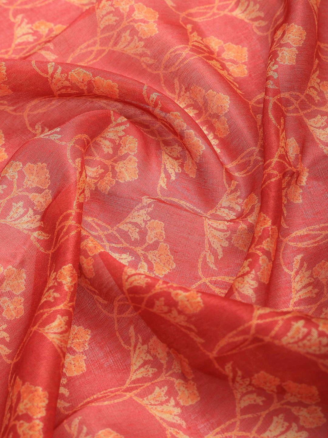 Red Cotton Blend Printed Saree