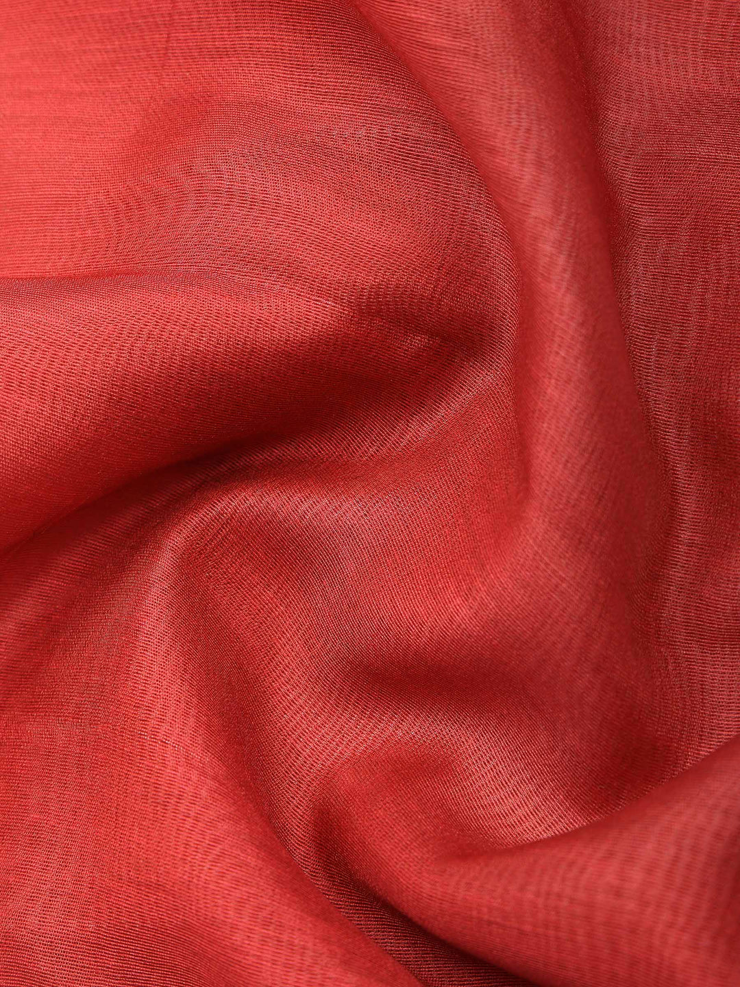 Red Cotton Blend Printed Saree