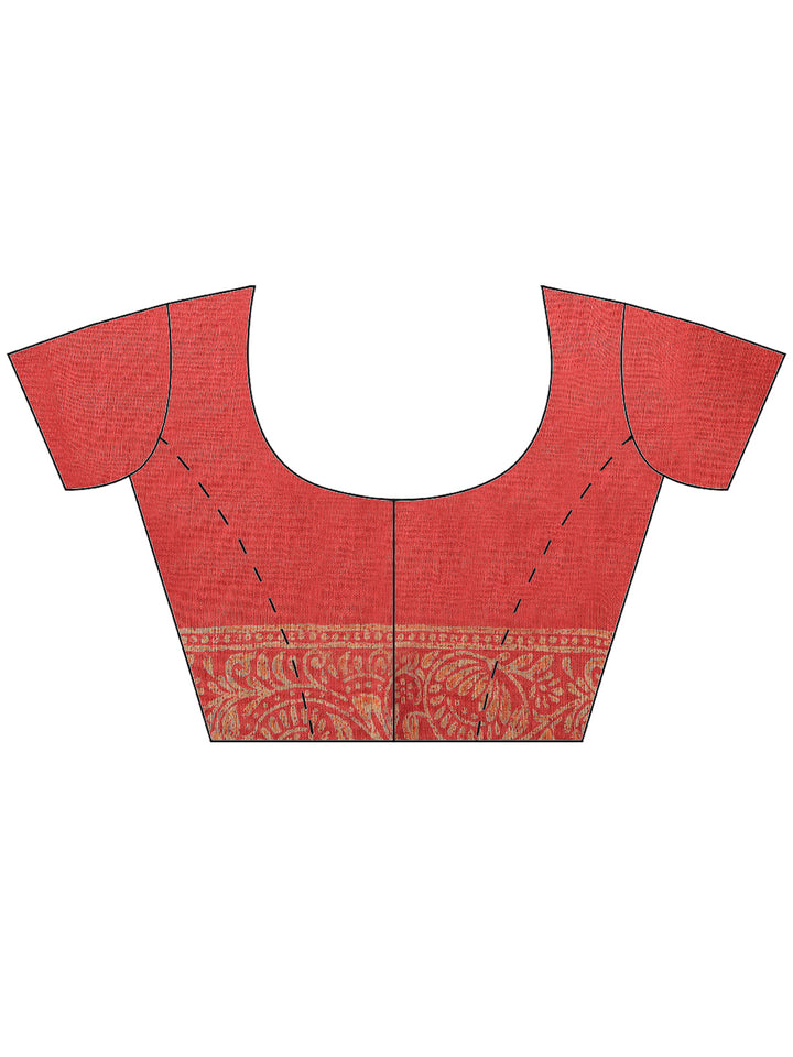 Red Cotton Blend Printed Saree