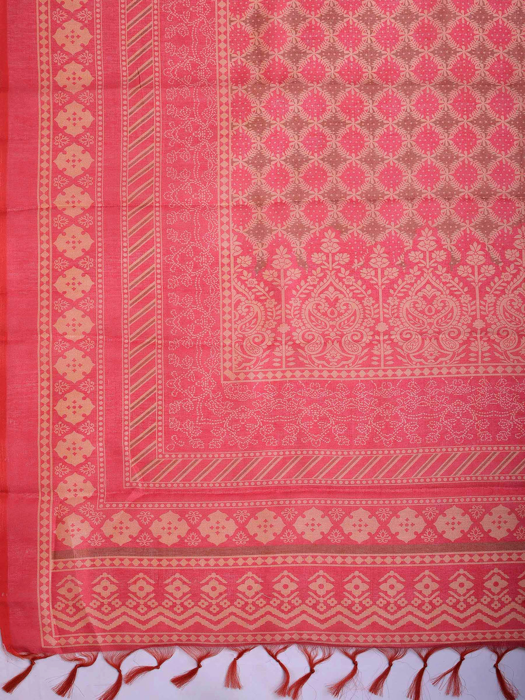 Pink Cotton Blend Printed Saree
