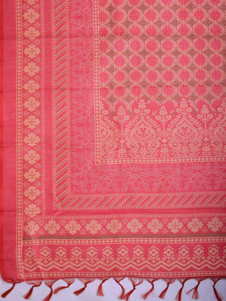 Pink Cotton Blend Printed Saree